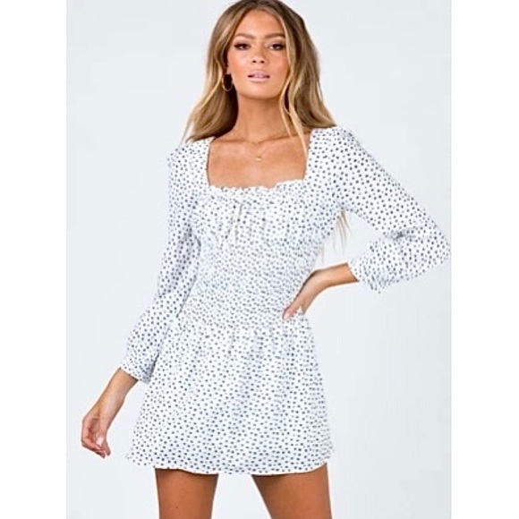 Princess Polly Dresses & Skirts - Princess Polly Vertigo Blues White Long Sleeve Mini Dress